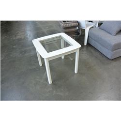 WHITE INSERT GLASS TOP END TABLE