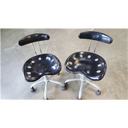 TWO BLACK DESIGNER ADJUSTABLE HEIGHT ROLLING CHAIRS