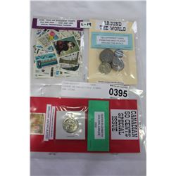 SLEEVE OF COLLECTIBLE STAMPS AND COINS
