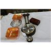 Image 1 : CARNIVAL GLASS AND SILVER OVERLAY DISH BAROMETER AND EASTERN BOX