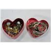Image 1 : HEART BOX OF RELIGIOUS ITEMS AND BOX OF BANGLES AND PENDANT