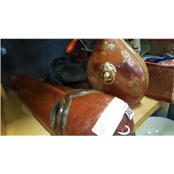 LEATHER LION DECANTER AND WOOD MASKS