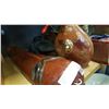 Image 1 : LEATHER LION DECANTER AND WOOD MASKS