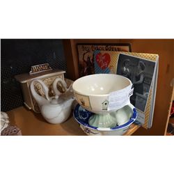 SWAN PLANTER, TEAPOT, AND ROYAL HAEGER PEDESTAL BOWL ICE TRUCK COOKIE JAR AND BEV DOOLITTLE AND I LO