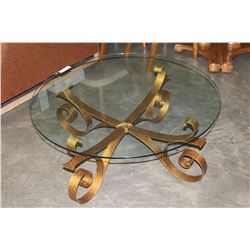 ROUND GLASSTOP METAL BASE COFFEE TABLE