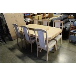 WHITE DINING TABLE W/ 6 CHAIRS AND 2 LEAFS