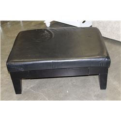 BLACK LEATHER OTTOMAN W/ DRAWER