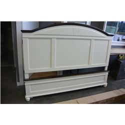 NEW ASHLEY KINGSIZE CONTEMPORARY PANEL BEDFRAME WITH MINOR COSMETIC DAMAGE, COMPLETE WITH RAILS AND 