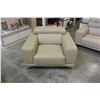 Image 2 : NEW MODERN GENUINE TAN LEATHER TUFTED LOVESEAT AND CHAIR, WITH ADJUSTABLE HEAD RESTS, RETAIL $4699