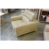 Image 4 : NEW MODERN GENUINE TAN LEATHER TUFTED LOVESEAT AND CHAIR, WITH ADJUSTABLE HEAD RESTS, RETAIL $4699