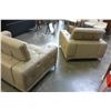 Image 6 : NEW MODERN GENUINE TAN LEATHER TUFTED LOVESEAT AND CHAIR, WITH ADJUSTABLE HEAD RESTS, RETAIL $4699