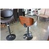 Image 2 : 2 NEW ASHLEY SIGNATURE BENTWOOD AND BROWN LEATHER BAR STOOLS ADJUSTABLE HEIGHT, RETAIL $299 EACH
