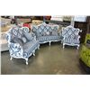 Image 2 : NEW ASHLEY SIGNATURE DESIGN SILVER AND WHITE CARVED FRAME SOFA, LOVESEAT AND CHAIR, WITH 6 ACCENT PI