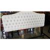 Image 1 : NEW ASHLEY KINGSIZE TUFTED BEIGE FABRIC HEADBOARD AND METAL FRAME, RETAIL $699