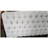 Image 2 : NEW ASHLEY KINGSIZE TUFTED BEIGE FABRIC HEADBOARD AND METAL FRAME, RETAIL $699