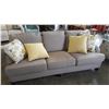Image 1 : NEW ASHLEY GREY FABRIC CONTEMPORARY SOFA WITH 4 ACCENT PILLOWS, RETAIL $2599