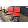 Image 1 : NEW PAIR MODERN RED AND BLACK LEATHER WITH CHROME BAR STOOLS, RETAIL $160 EACH