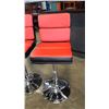 Image 2 : NEW PAIR MODERN RED AND BLACK LEATHER WITH CHROME BAR STOOLS, RETAIL $160 EACH