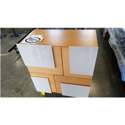 NEW MODERN STORAGE CABINET WITH GREY AND YELLOW ACCENTS, RETAIL $799