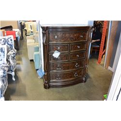 NEW ASHLEY SIGNATURE DESIGN CARVED AND BURLED SOLID WOOD 5 DRAWER CHEST OF DRAWERS RETAIL $1799
