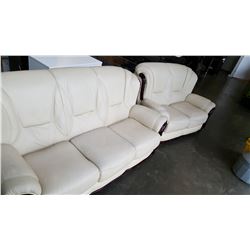 WOOD FRAMED LEATHER SOFA AND LOVE SEAT