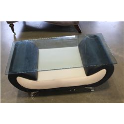 LEATHER GLASS TOP COFFEE TABLE