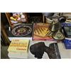 Image 3 : BOX OF DRINKING GAMES, TABLE LAMP, AND PHONE