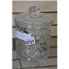 Image 1 : HEAVY PINWHEEL CUT CRYSTAL ICE BUCKET WITH LID AND TONGS