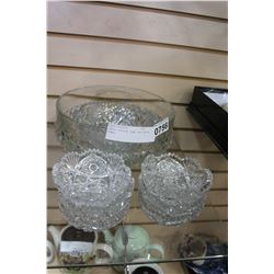 LARGE CRYSTAL BOWL AND BERRY BOWLS