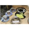 Image 2 : SILVER OVERLAY DISH SET AND HAND PAINTED CHINA TEACUPS