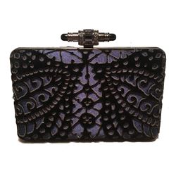 Judith Leiber Navy Blue Black Velvet Cut Out Evening Bag Clutch