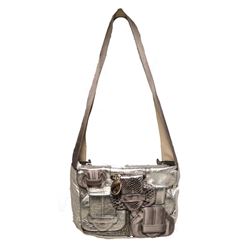 Chloe Silver Leather Satin Snakeskin Buckle Shoulder Bag