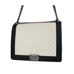 CHANEL Lambskin Quilted Large Boy Flap Black White