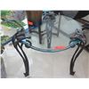 Image 1 : Contoured Round Glass Table w/ Ornamental Leaf Motif Cast Metal Legs 26.5" Dia. 22.5" H