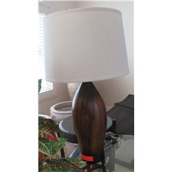 Tall Dark Wood Bowling Pin Lamp 31" H, Shade approx. 16.5" Dia.