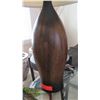Image 2 : Tall Dark Wood Bowling Pin Lamp 31" H, Shade approx. 16.5" Dia.