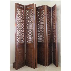 Large 6-Paneled Oriental Carved Wood Folding Screens (each panel 18.5" x  8'4")