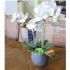 Image 1 : Blue Textured Planter w/ Faux Orchid Plant, Approx. 20" H