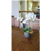 Image 2 : Blue Textured Planter w/ Faux Orchid Plant, Approx. 20" H