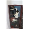 Image 2 : 4-Panel Lacquered Oriental Screens w/ Mother of Pearl Overlay (slight damage), Each panel 14 x 36