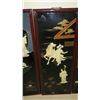 Image 5 : 4-Panel Lacquered Oriental Screens w/ Mother of Pearl Overlay (slight damage), Each panel 14 x 36