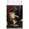 Image 8 : 4-Panel Lacquered Oriental Screens w/ Mother of Pearl Overlay (slight damage), Each panel 14 x 36