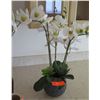 Image 1 : Blue Textured Planter w/ Faux Orchid Plant, Approx. 24" H