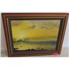 Image 1 : Framed Canvas, Hazy Beachscape by H.D. Wishard, Signed 33.5 x 27