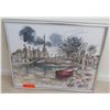 Image 1 : Framed Parisian River & Eiffel Tower Watercolor, Signed 23.5 x 20.5