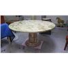 Image 2 : Large Round Solid Polished Marble Table w/Column Base 55" Dia., 29.5" H, Beveled Edge