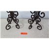 Image 2 : Pair: Very Large Cast Iron Candle Stands w/ Hurricane Glass 28.5"H, 9" Dia Glass