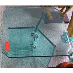 Minimalist Square Glass Table w/ Tri-Panel Glass Stand 2' x 2' x 16" H