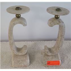 Pair: Natural Stone Candleholders Approx. 15" H