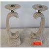 Image 1 : Pair: Natural Stone Candleholders Approx. 15" H